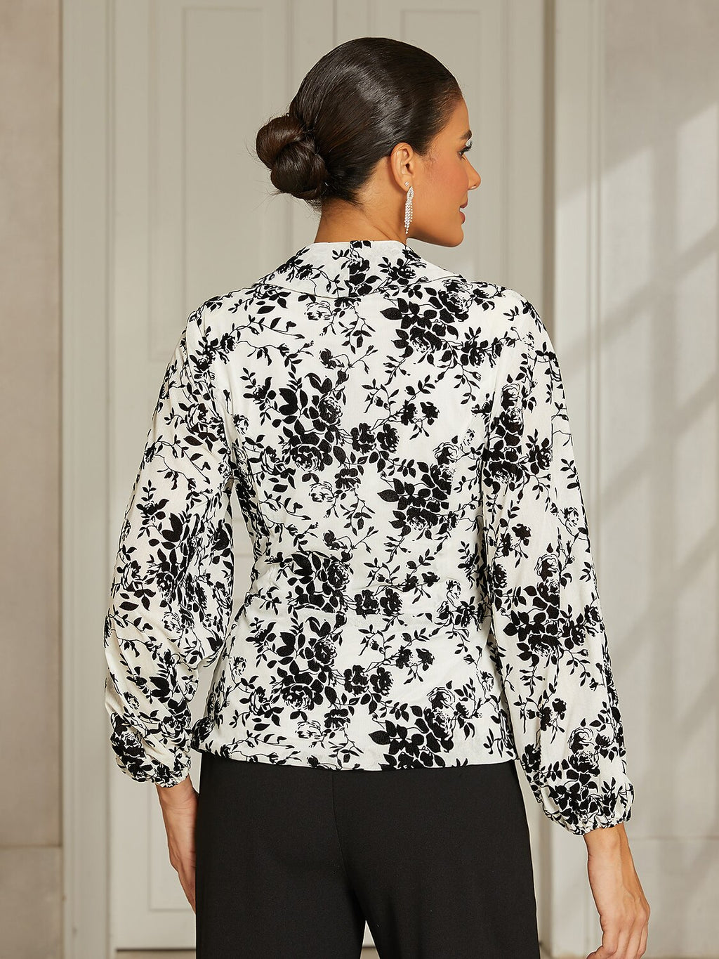 White Chiffon Lantern-Sleeve Blouse