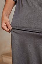 Portrait-Collar Draped Midi Dress