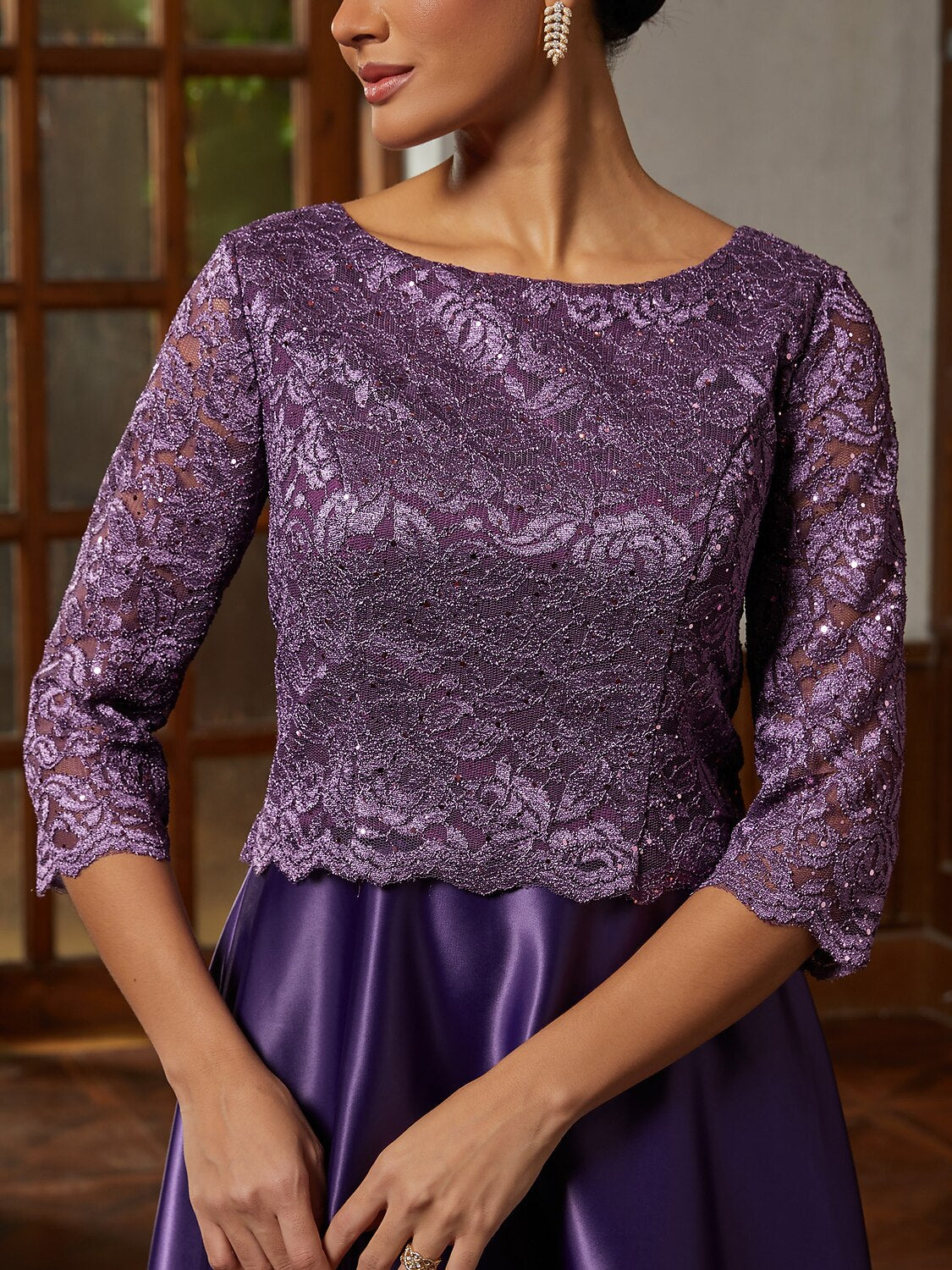 Purple Lace A-Line Midi Dress