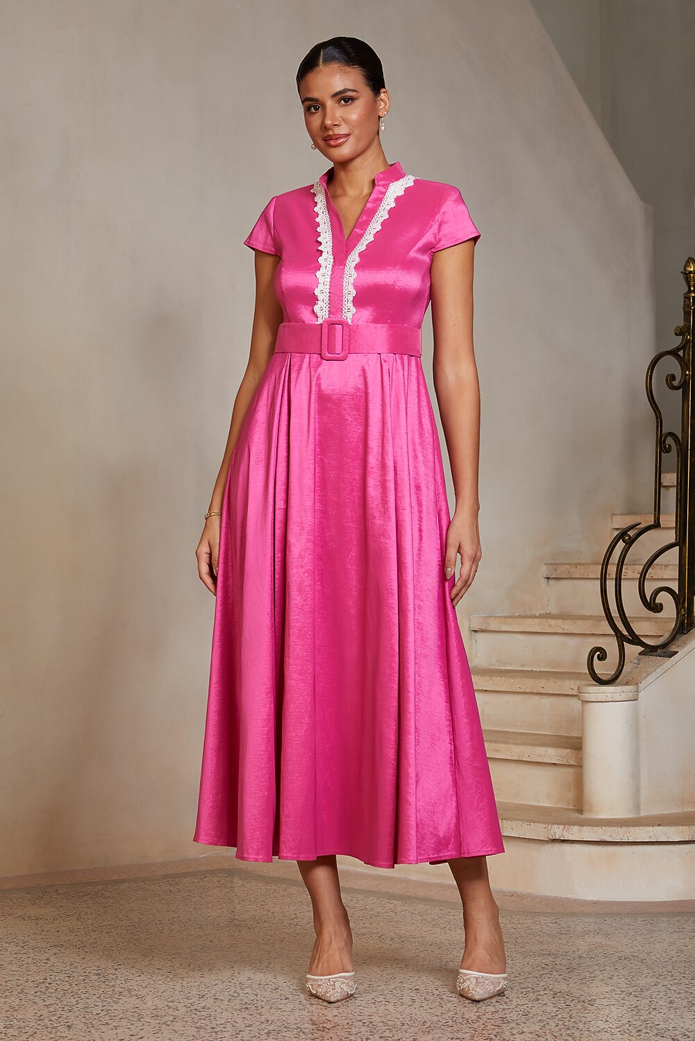 Lace-Trim Chameleon Midi Dress