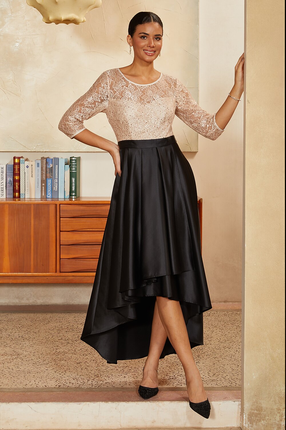 Sequin Lace High-Low Dress