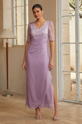 Floral Appliqué Chiffon Column Gown