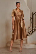 Satin Belted A-Line Midi Dress