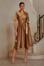 Satin Belted A-Line Midi Dress