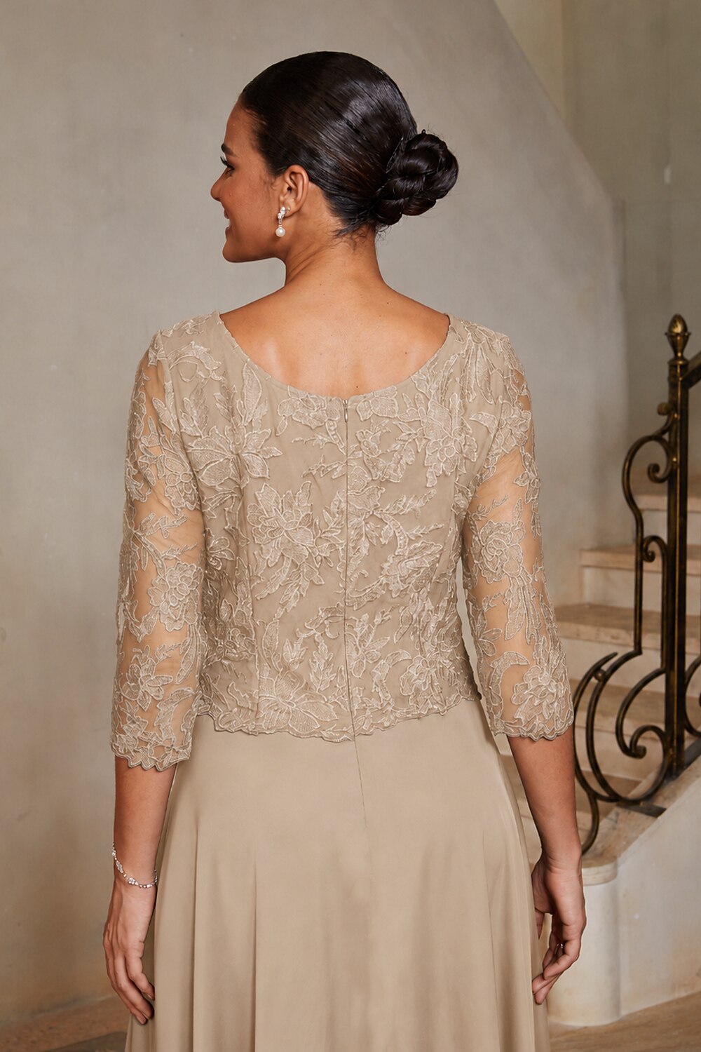 Champagne Lace Embroidered Midi Dress