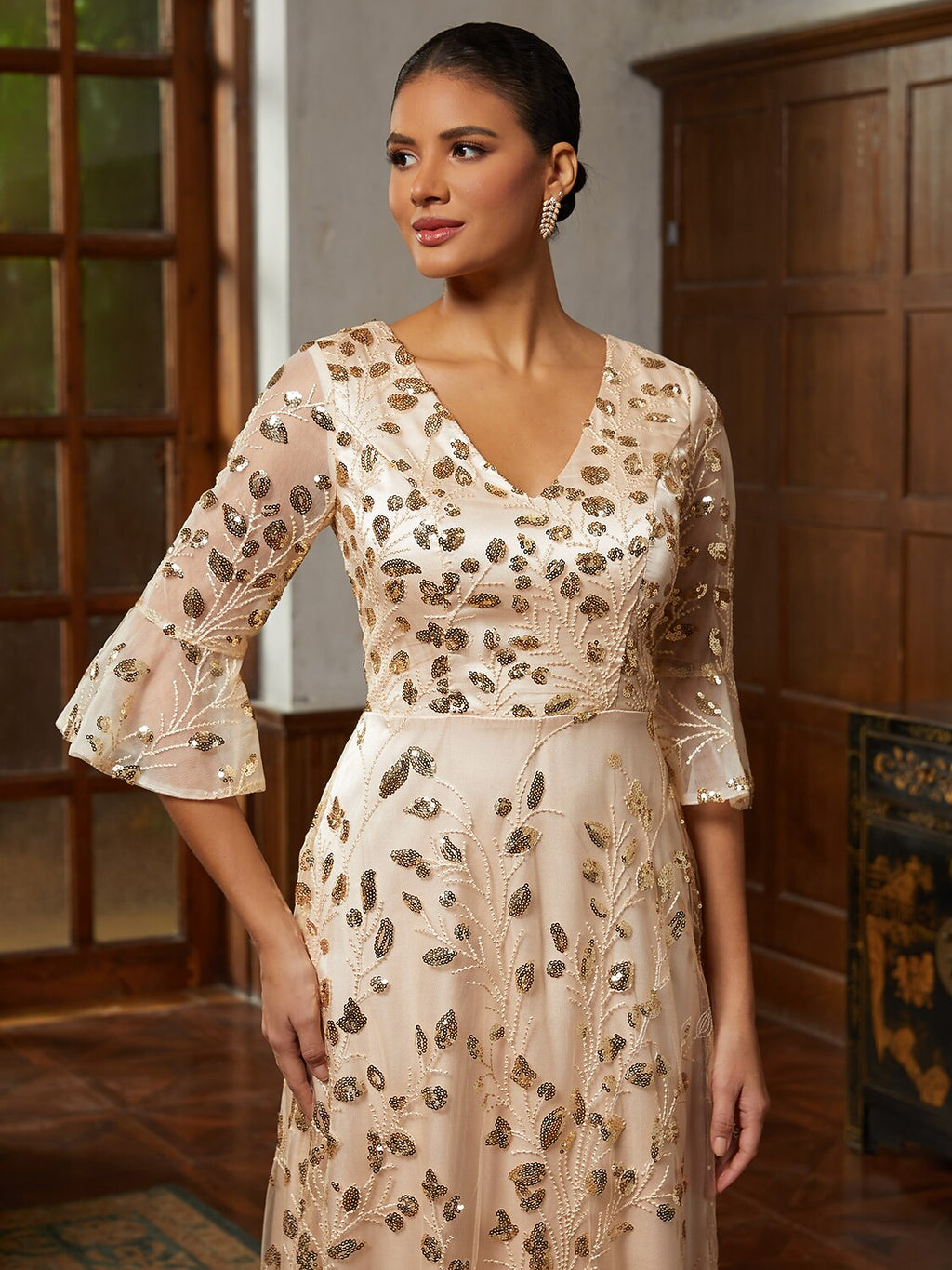 Champagne Sequin Lace Gown