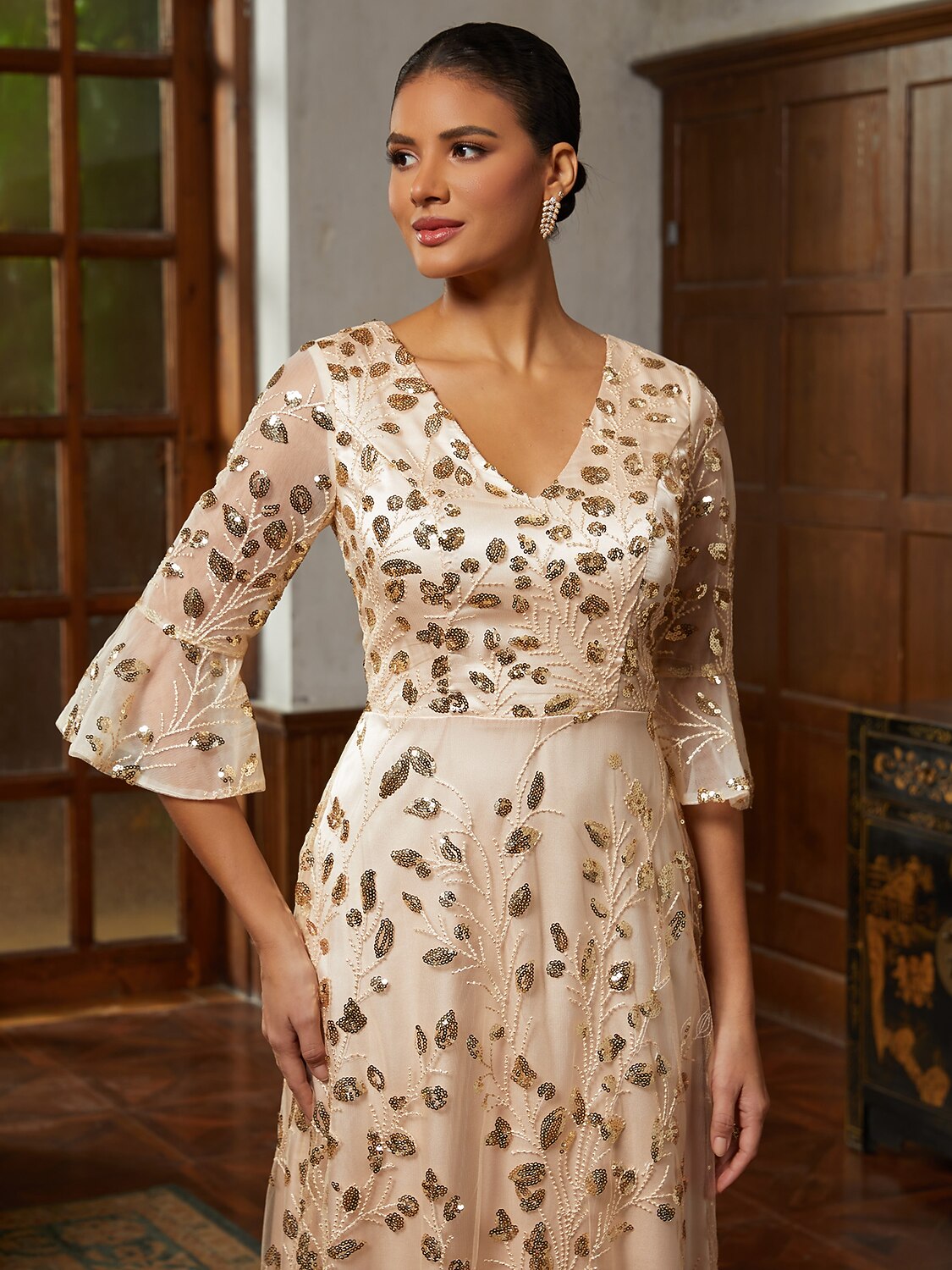 Champagne Sequin Lace Gown