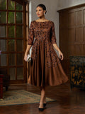 Brown Sequin Satin Midi Dress