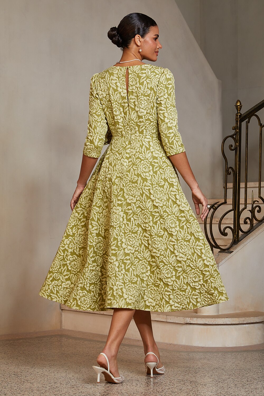 Jacquard Bow Midi Dress