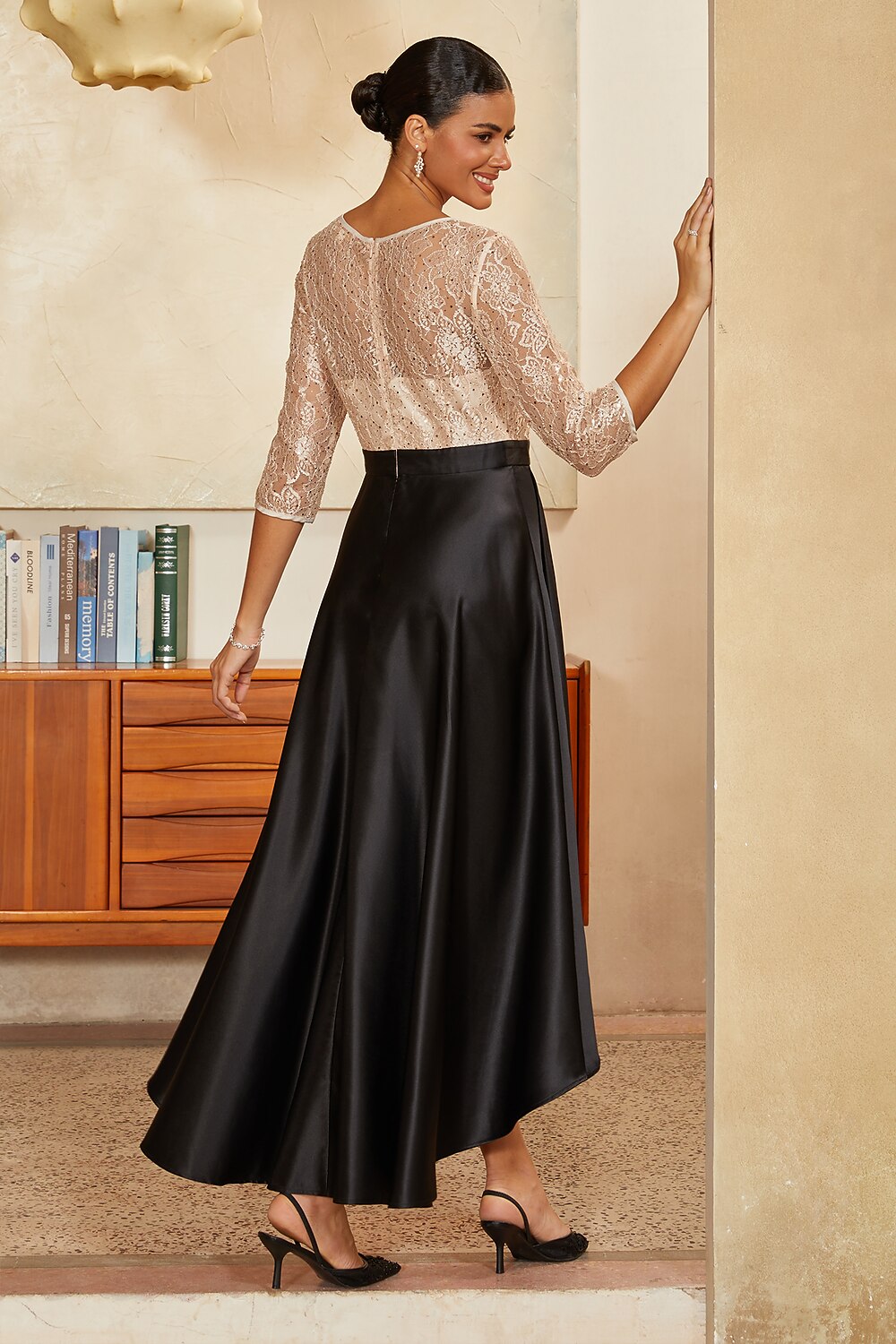 Sequin Lace High-Low Dress