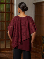 Burgundy Ruffle Chiffon Asymmetrical Blouse
