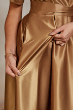 Satin Belted A-Line Midi Dress