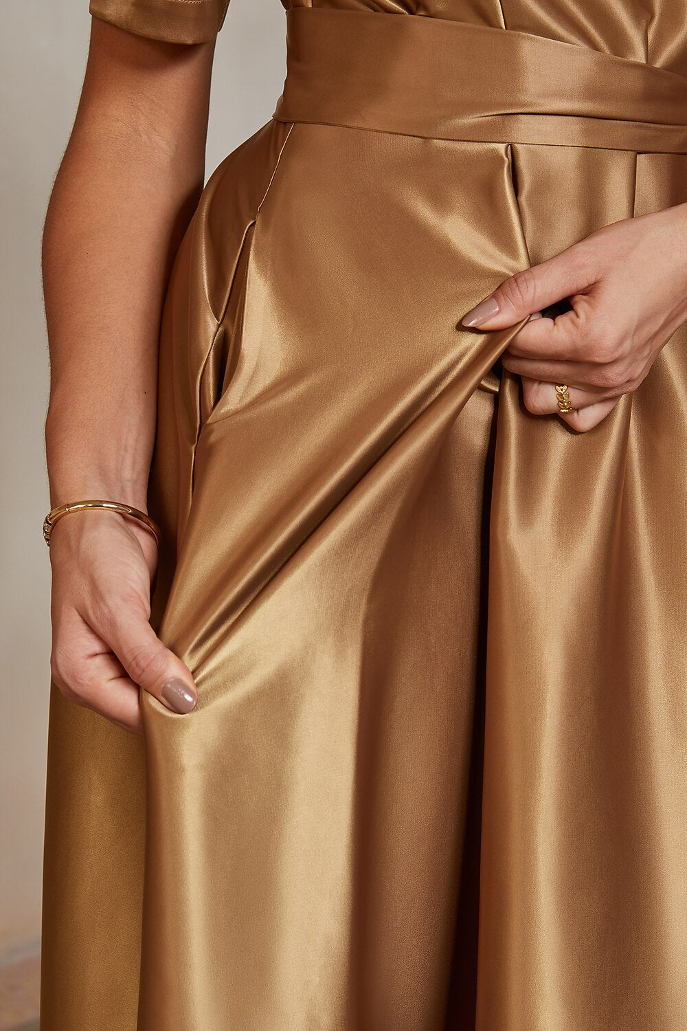 Satin Belted A-Line Midi Dress