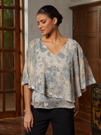 Smoky Blue Burnout Lace Ruffle Blouse