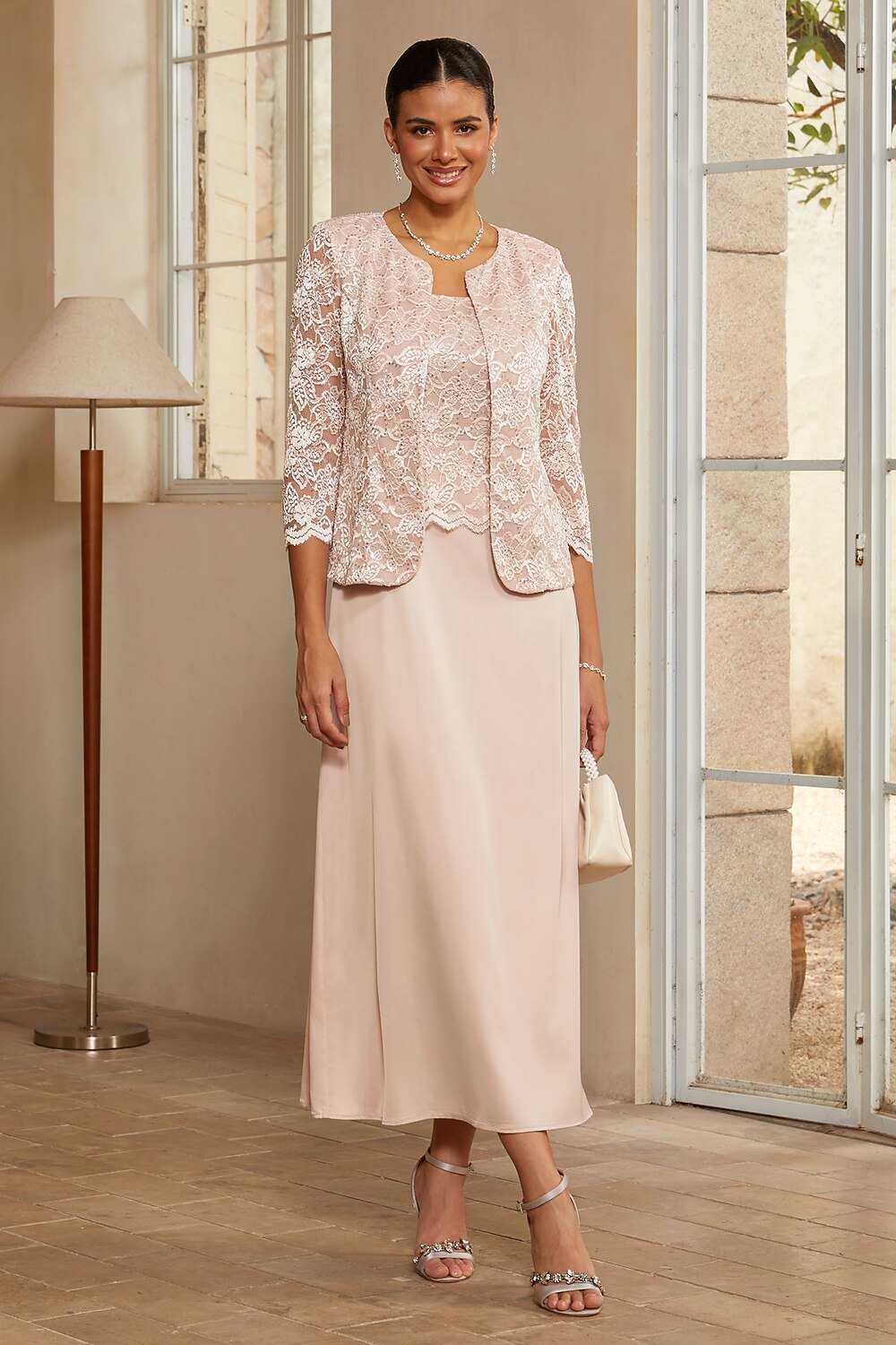 Sequin Lace Jacket Dress Set