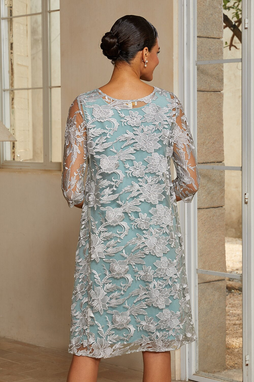 Sky Blue Lace Column Dress Set