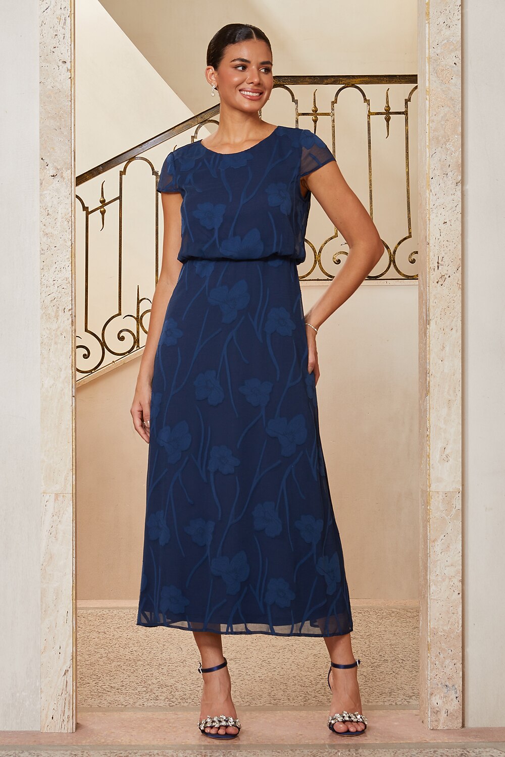 Burnout Floral Blouson Dress