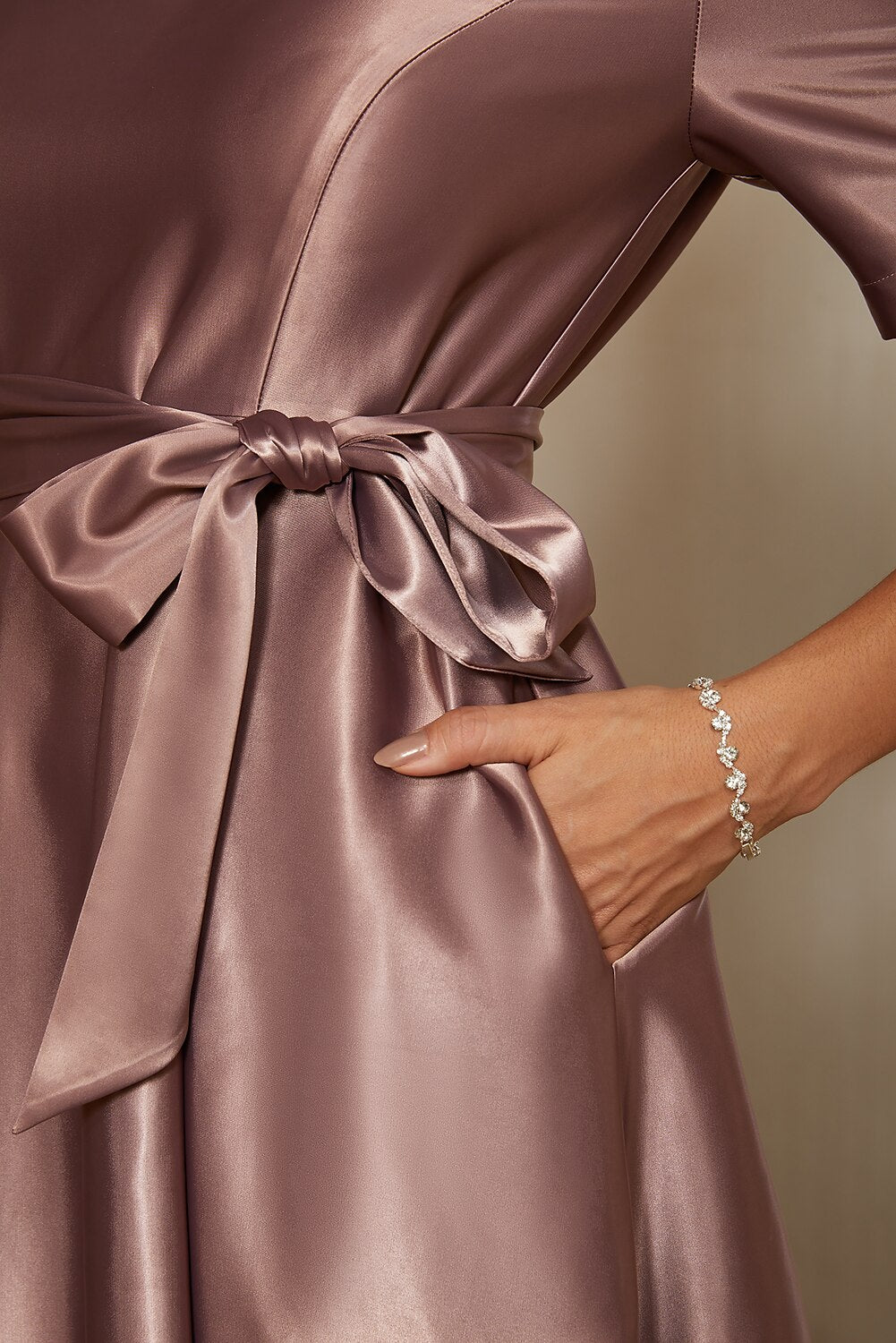 Dusk Satin Belted Midi Dress