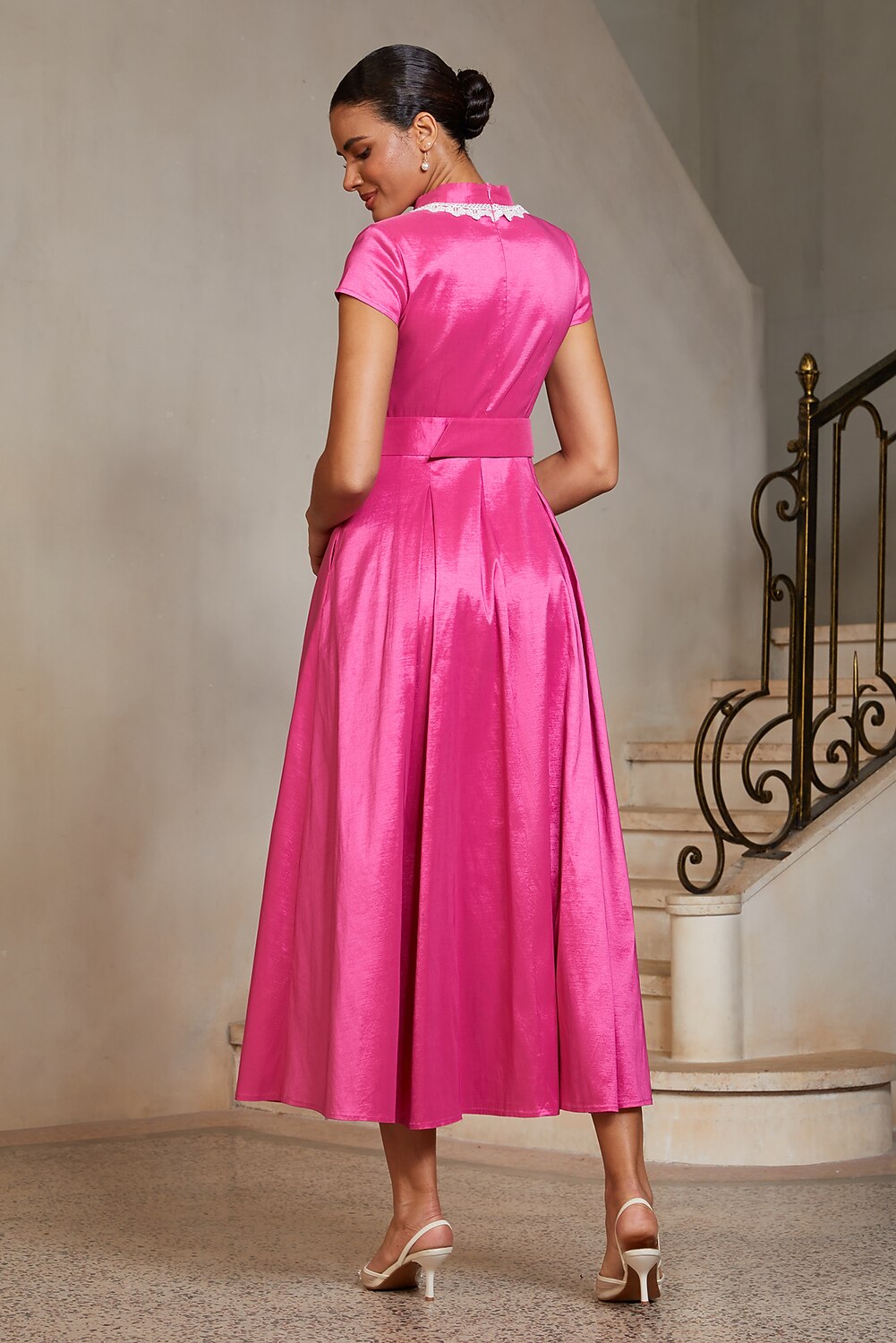 Lace-Trim Chameleon Midi Dress