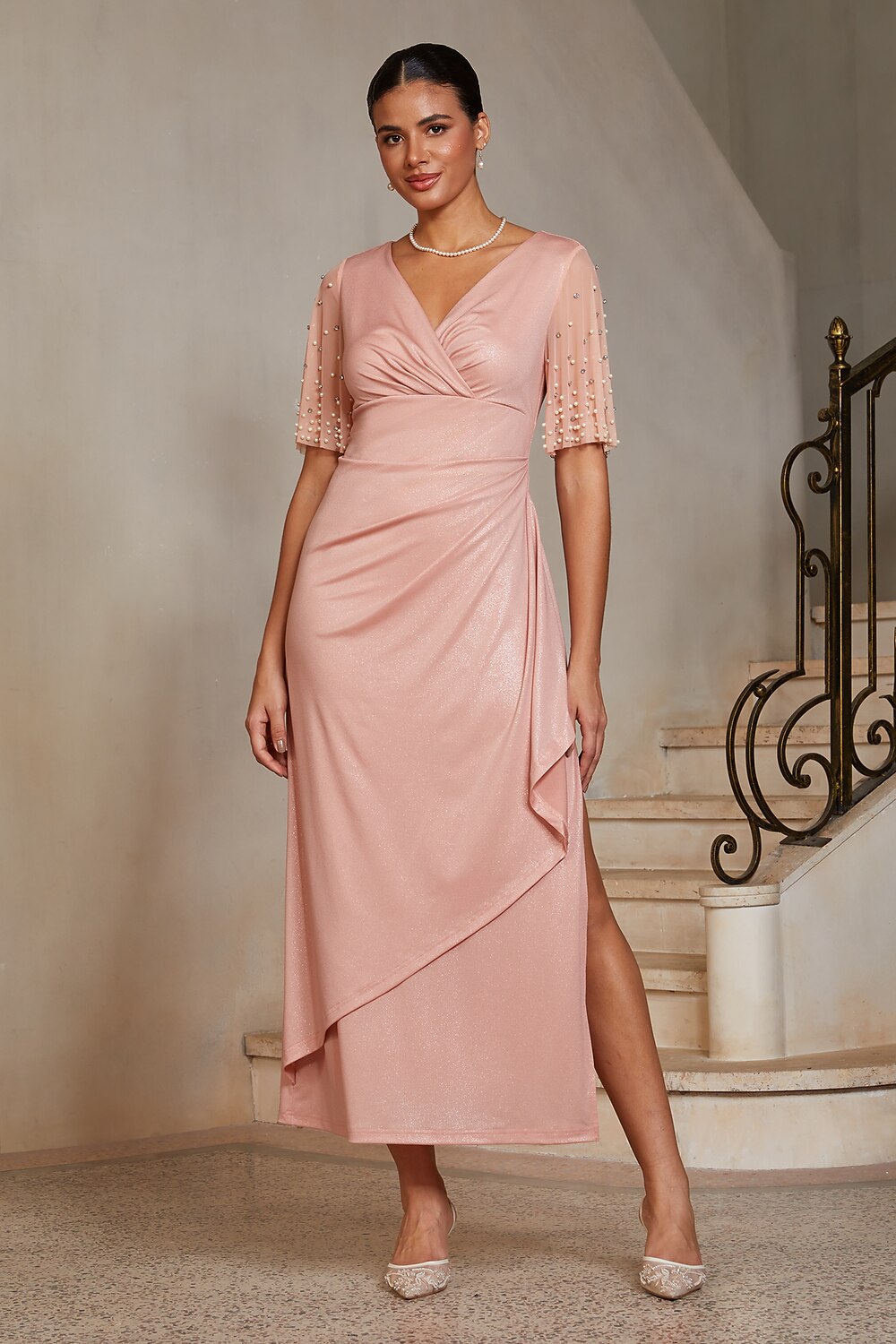 Crystal-Embellished Column Gown