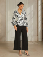 White Chiffon Lantern-Sleeve Blouse