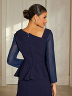 Navy Ruffle Mesh Midi Dress