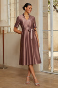 Dusk Satin Belted Midi Dress