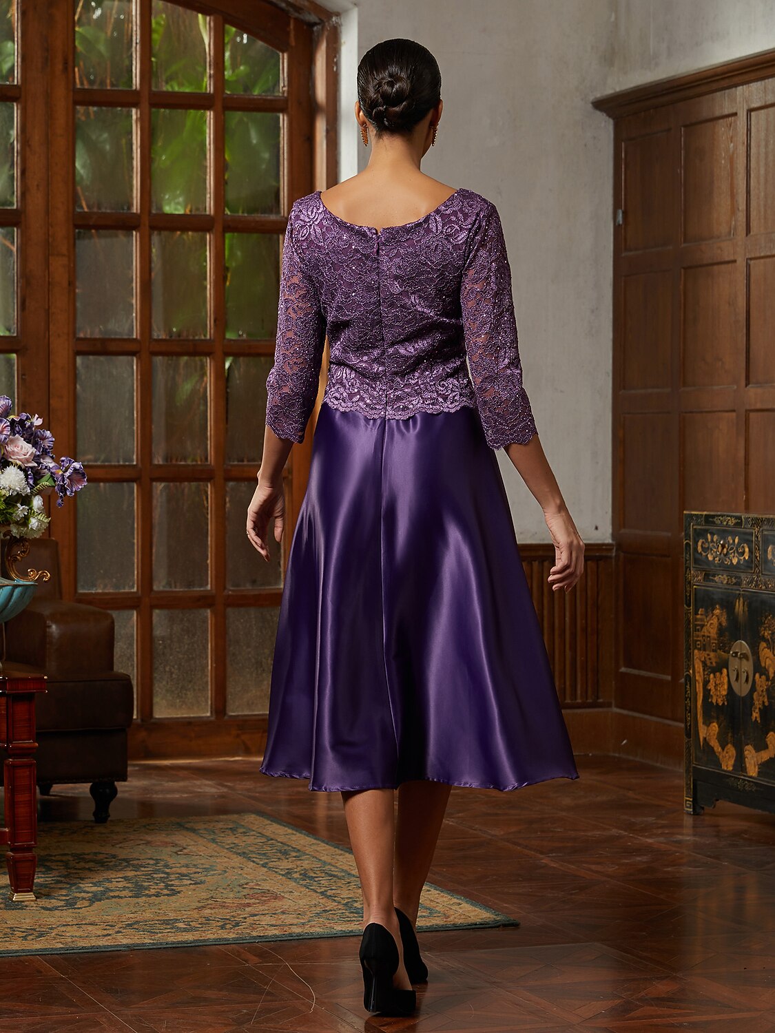 Purple Lace A-Line Midi Dress