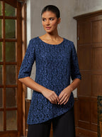 Dark Navy Lace Asymmetrical Blouse
