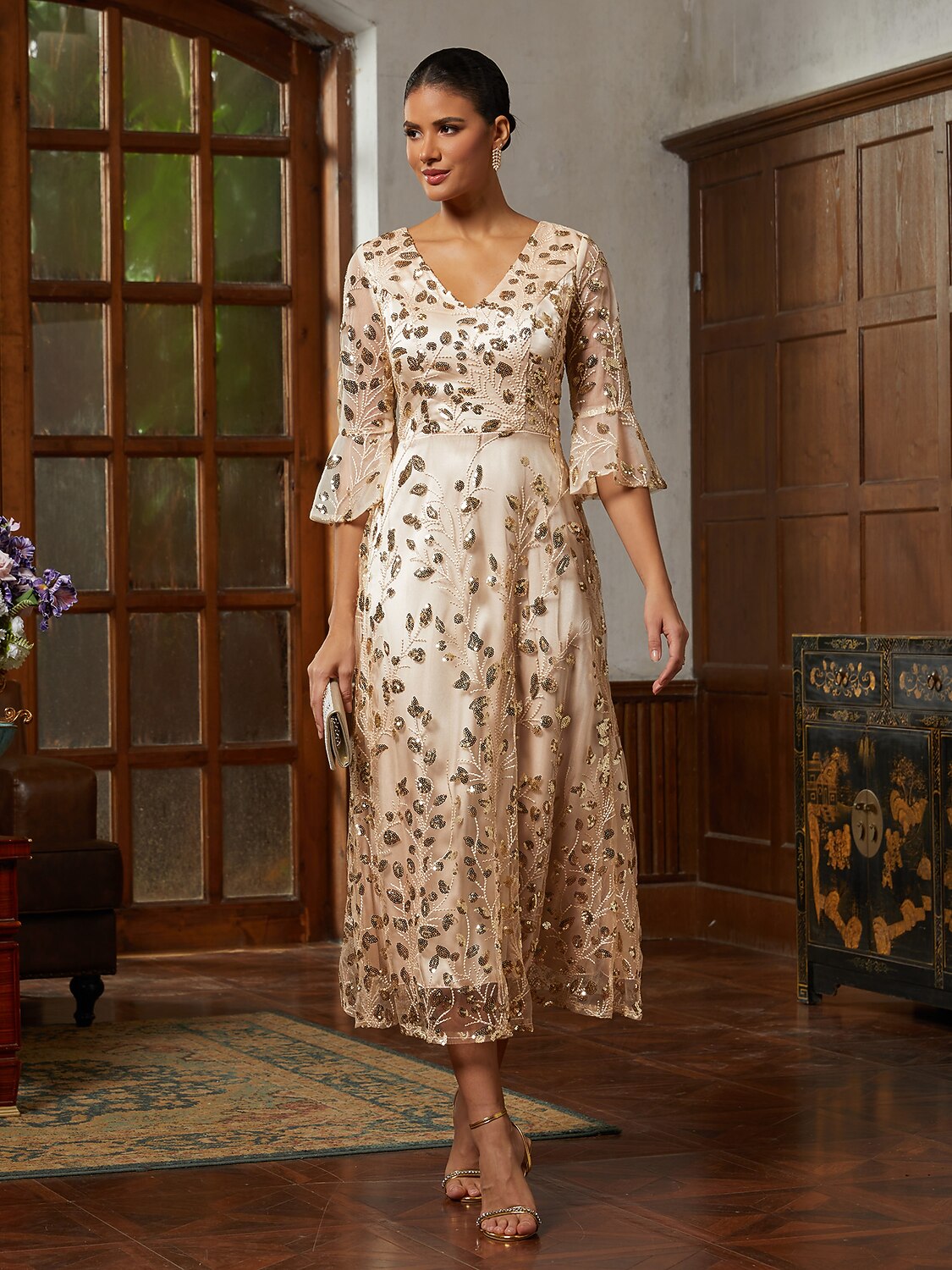 Champagne Sequin Lace Gown