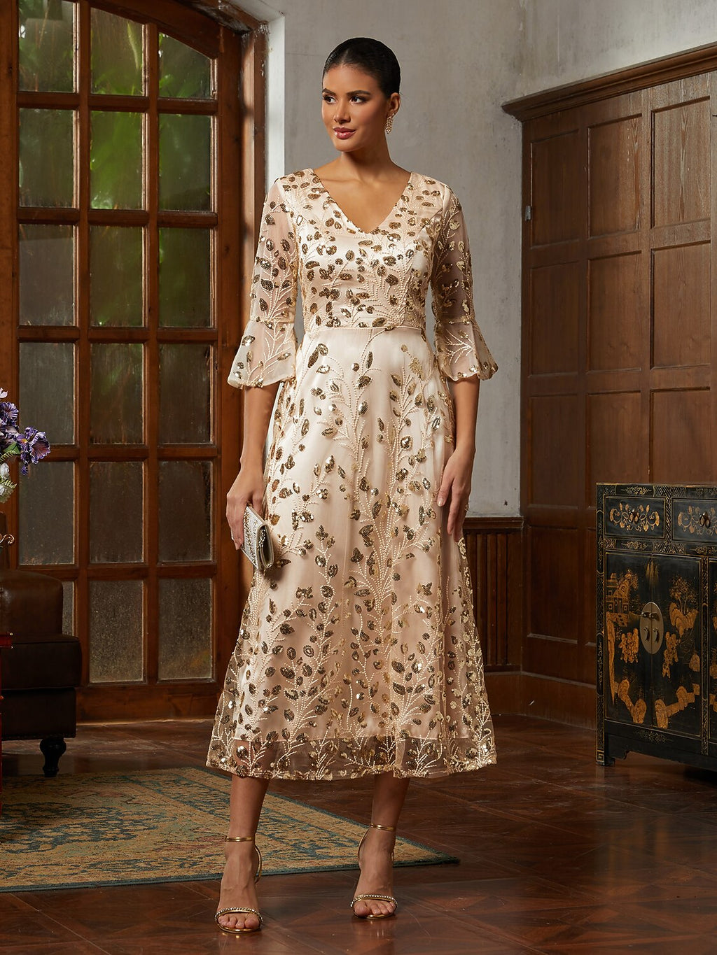 Champagne Sequin Lace Gown