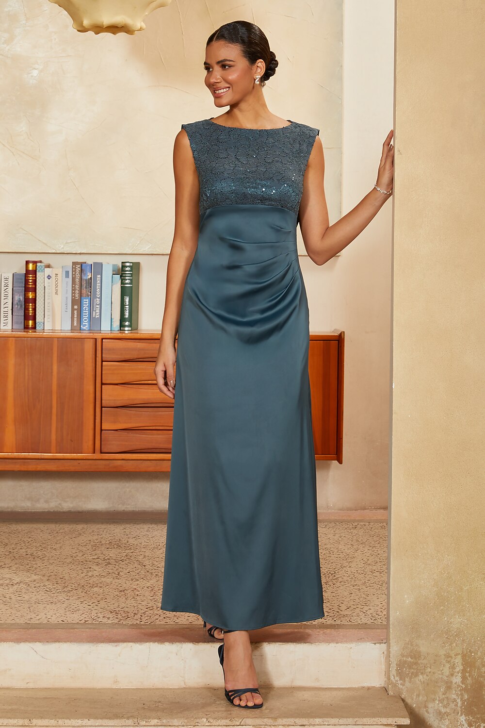 Beaded Lace Empire Gown