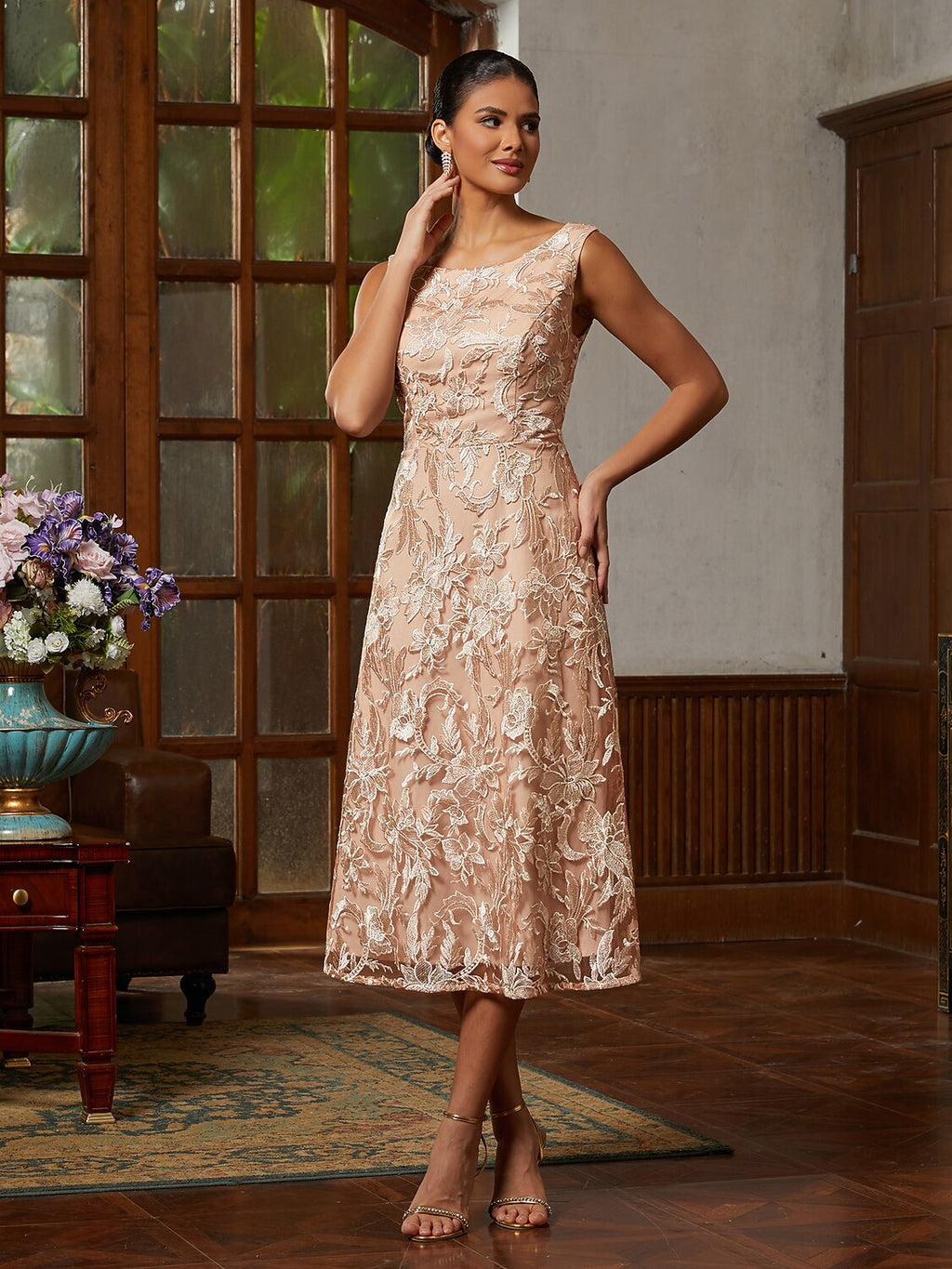 Champagne Lace Jacket Dress Set