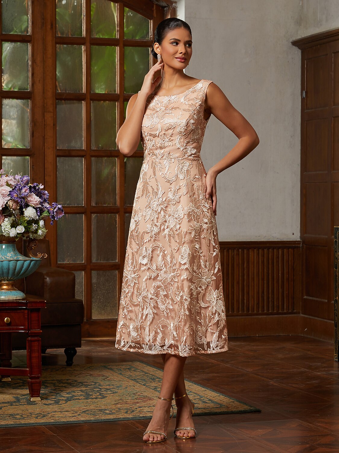 Champagne Lace Jacket Dress Set