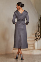 Portrait-Collar Draped Midi Dress