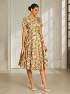 Pink Floral Jacquard Pleated Midi Dress