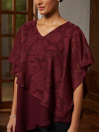 Burgundy Ruffle Chiffon Asymmetrical Blouse