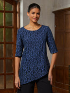 Dark Navy Lace Asymmetrical Blouse