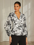 White Chiffon Lantern-Sleeve Blouse