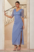 Floral Appliqué Chiffon Slit Gown