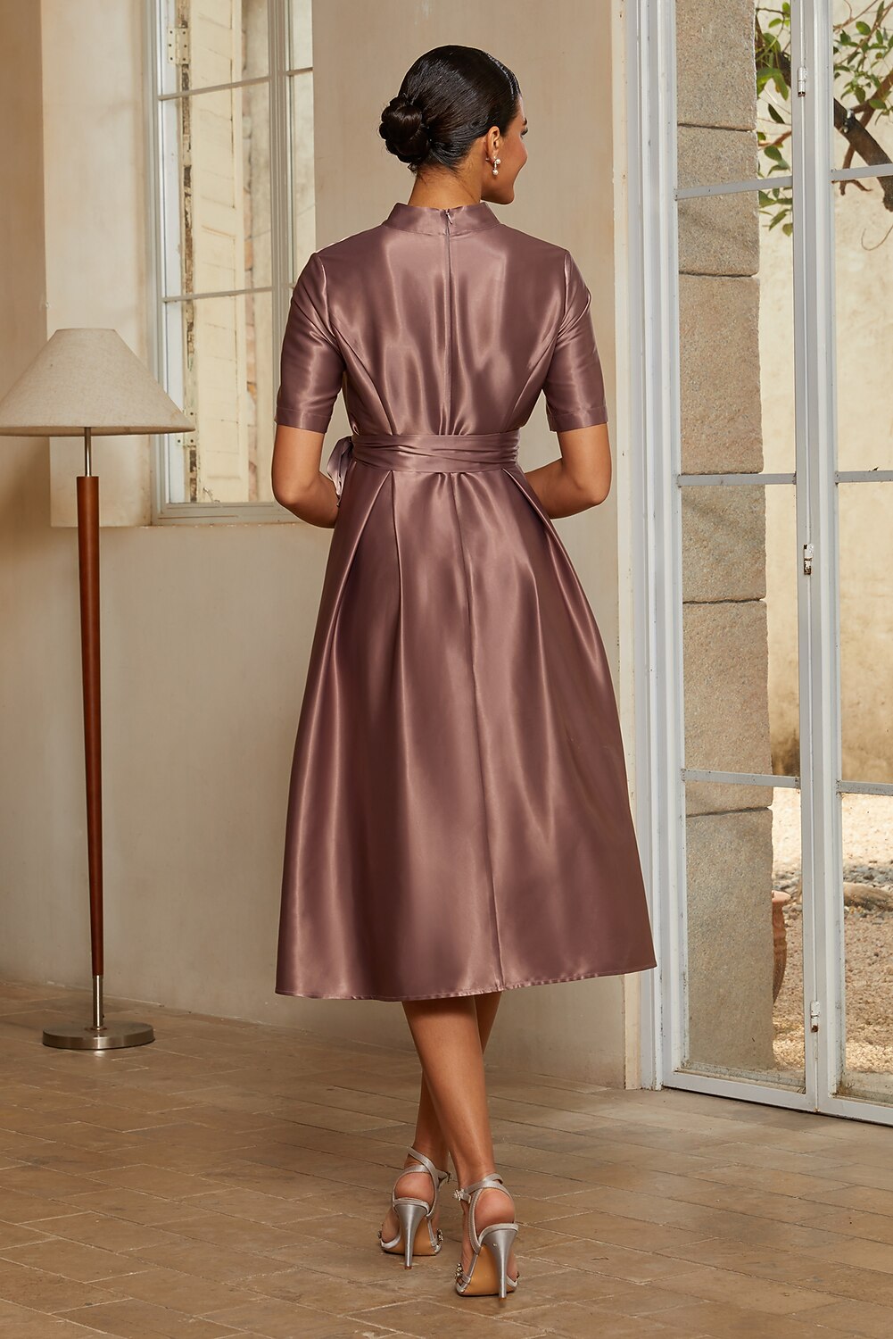 Dusk Satin Belted Midi Dress