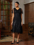 Black Glitter Charmeuse Midi Dress