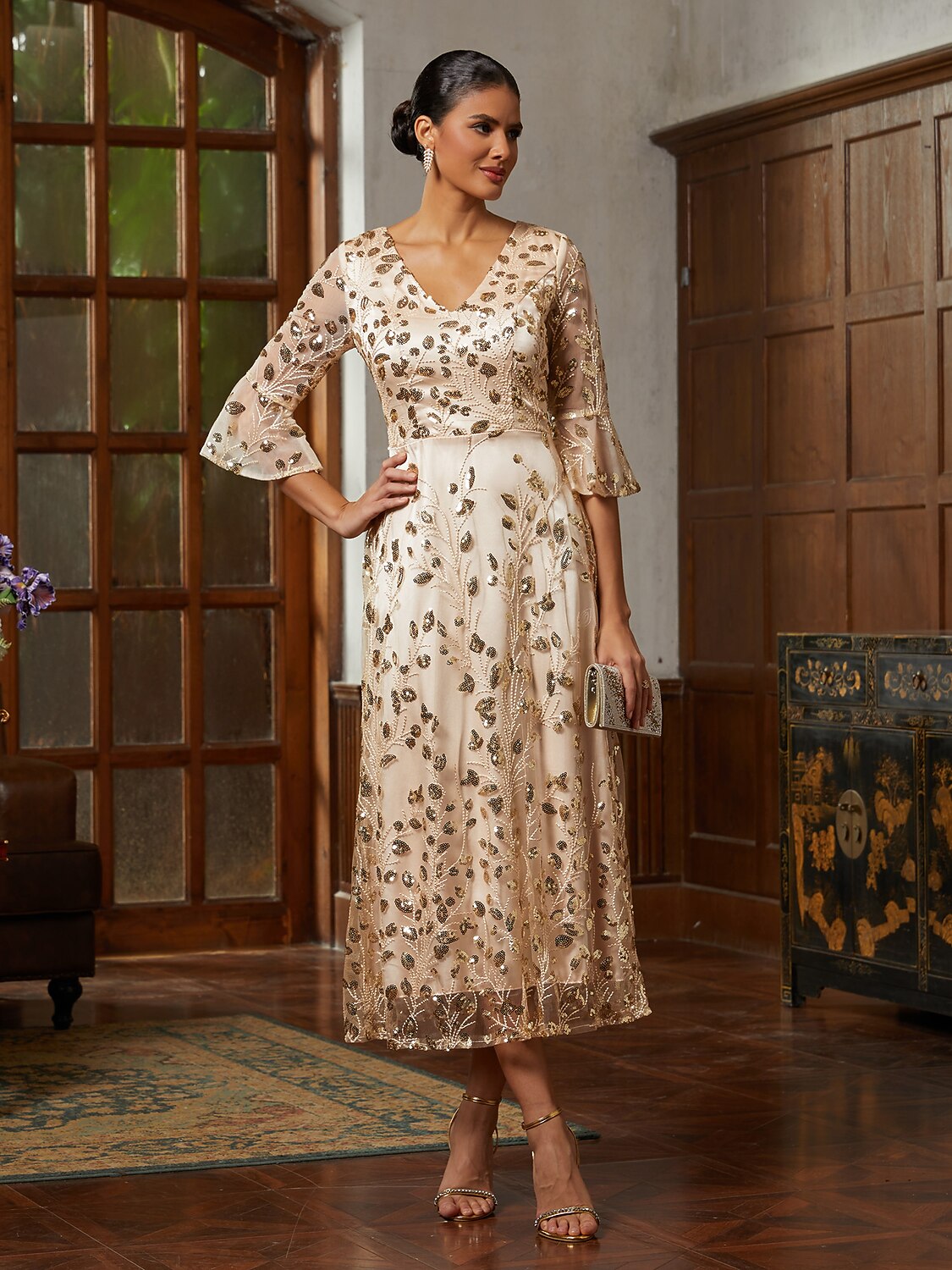 Champagne Sequin Lace Gown