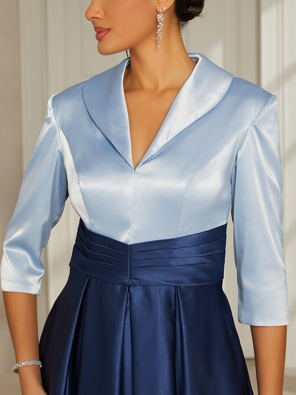 Sea Blue Satin Collared Midi Dress