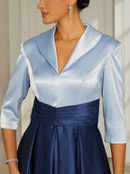 Sea Blue Satin Collared Midi Dress