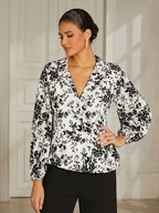 White Chiffon Lantern-Sleeve Blouse