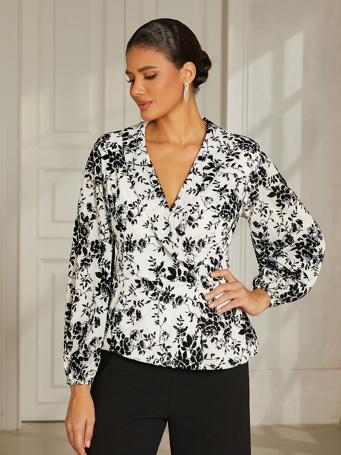 White Chiffon Lantern-Sleeve Blouse