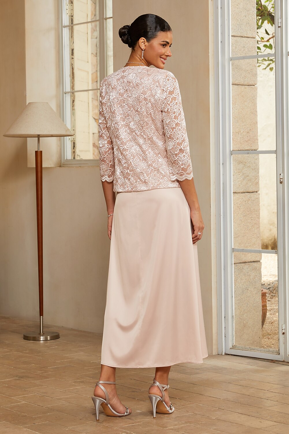 Sequin Lace Jacket Dress Set