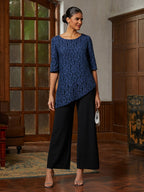 Dark Navy Lace Asymmetrical Blouse