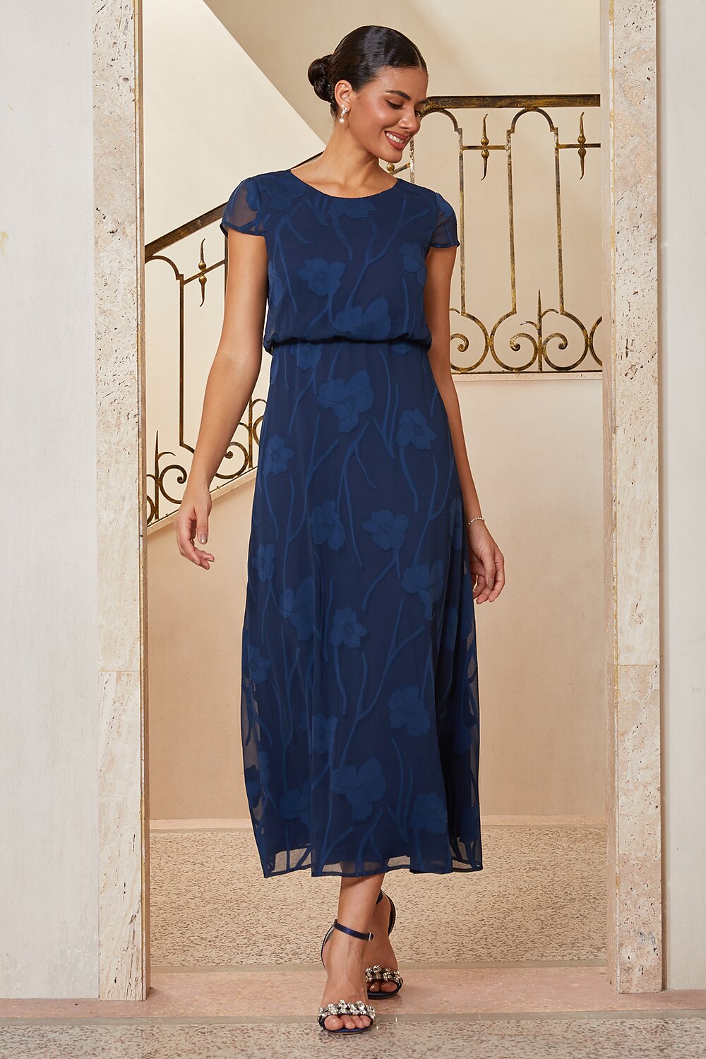 Burnout Floral Blouson Dress